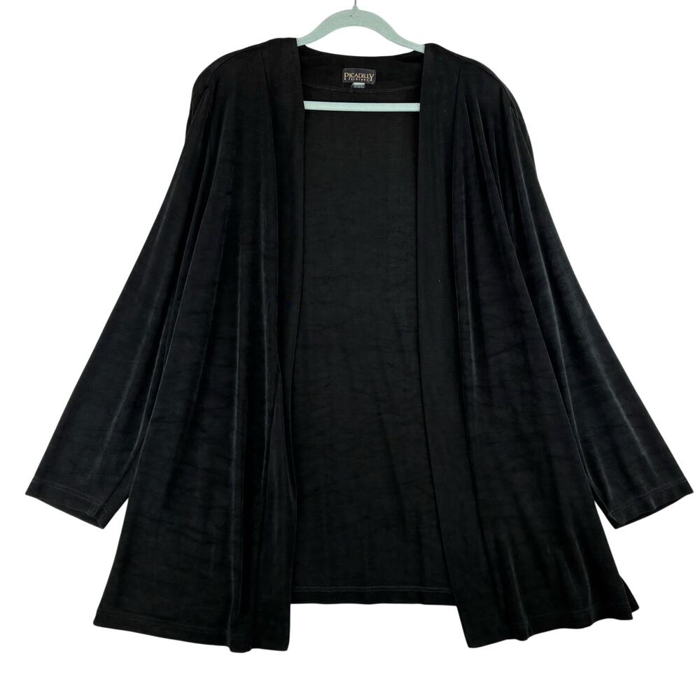 Picadilly Open Front Acetate Cardigan Womens 1/2X Black Easy Wear Travel Comfort